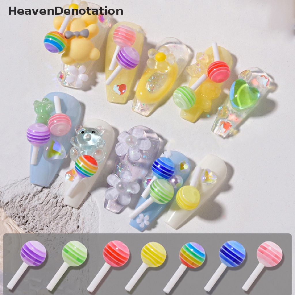 [HeavenDenotation] 30pcs Mix Warna Permen Lolipop Lucu Mini Nail Art Dekorasi 3D DIY Pesona Kuku HDV