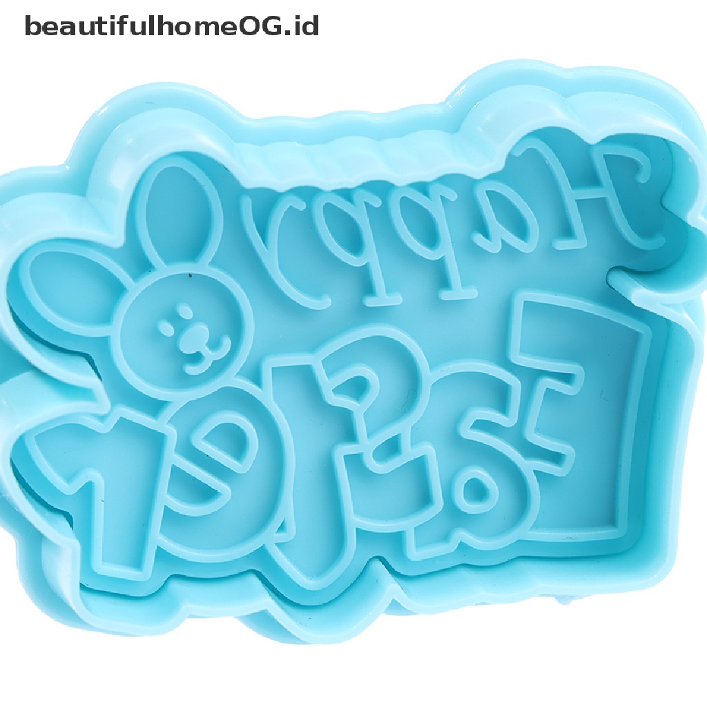 // Beautifulhomeog.id// 4Pcs Easter Bunny Cetakan Kue Plastik Biskuit Cookie Cutter Pastry Plunger 3D **