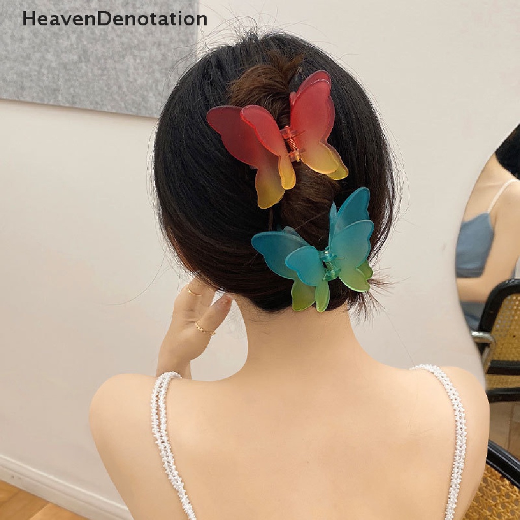 [HeavenDenotation] Double Layer Besar Kupu-Kupu Rambut Cakar Mode Permen Warna Gradien Tie-Dye Berwarna Styling Alat Jepit Gadis Hair Clip Aksesoris Rambut Wanita HDV