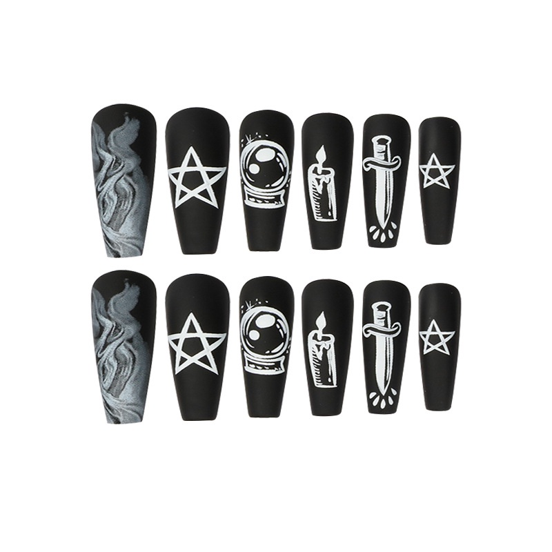 Women Gothic Spooky Style Fake Nails 8702