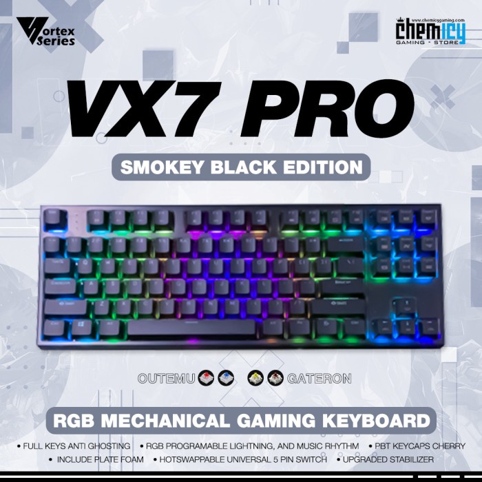 Terlaris Vortex Series Vx7 Pro Smokey Rgb Hotswap Mechanical Gaming Keyboard