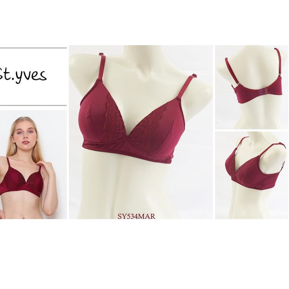 ( BISA COD ) Bra Wanita Tanpa Kawat Full Cup ST YVES Busa Tipis Mix Lace Pakaian Dalam / Underwear S