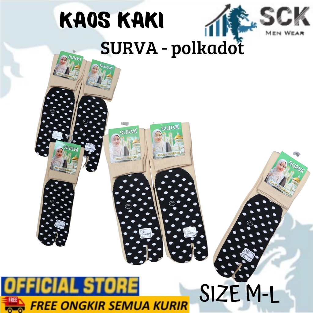 Kaos Kaki Wanita SURVA POLKADOT 2JR / Kaus Kaki Warna Cream Sebetis / Perlengkapan Muslimah – SCK