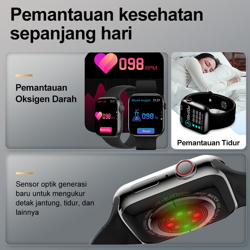 AmazeFan 2.0 inch Smartwatch jam tangan  Layar Penuh smartwatch  wanita pria  Layar Sentuh Android/IOS anti air Health SpO2 Pemantauan tidur，Mode olahragaMusik，Bluetooth，Asisten Suara Pintar，Pemotretan foto，Peringatan penelepon，Pengisi daya magnetik