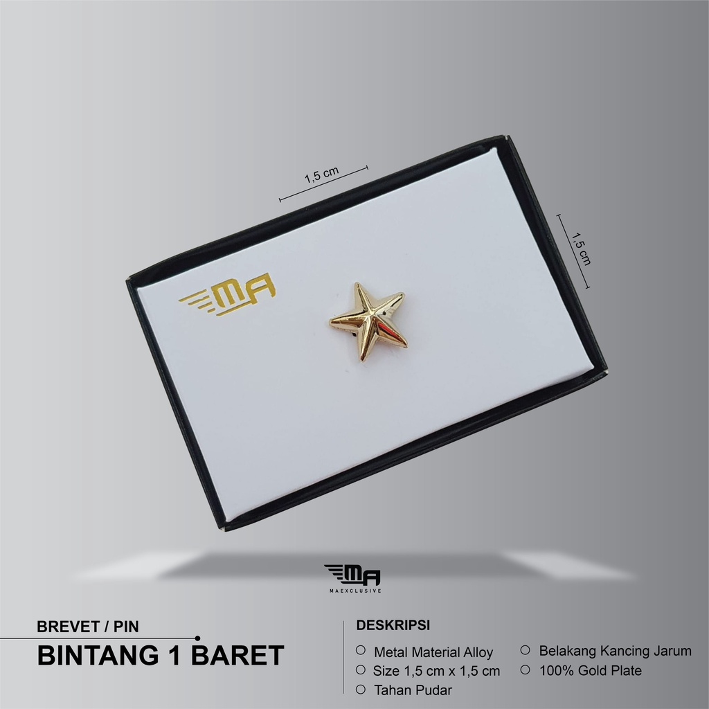 PIN BINTANG 1 BARET PDH BRIVET BREVET PIN BINTANG 1 BARET