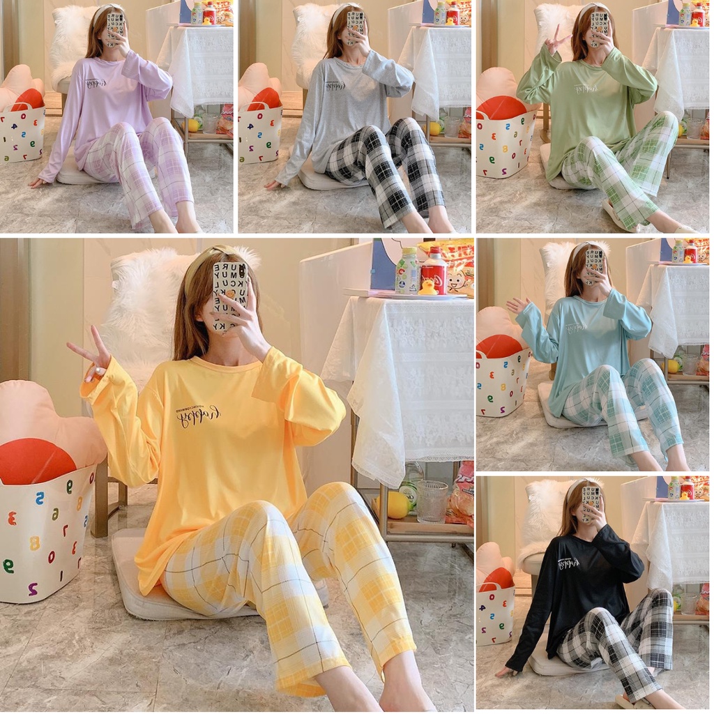 【 Bra Mall 】BM-379 Piyama Wanita Lengan Panjang | Stelan Wanita Panjang Import Set | Baju Tidur Wanita Dewasa