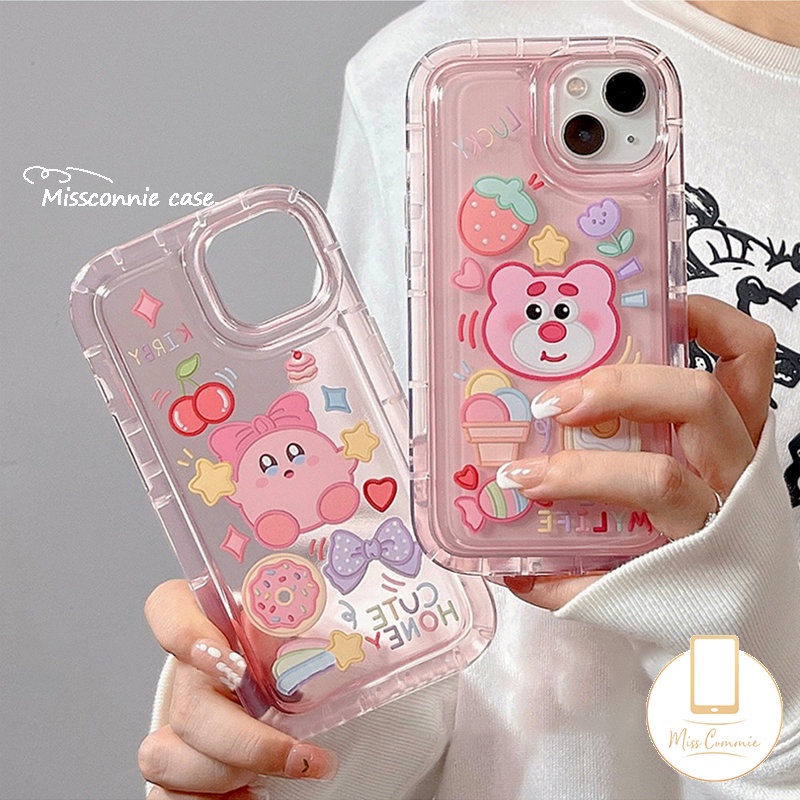 Kartun Kirby Cherry Candy Airbag Casing Realme C53 C55 C30 7i C17 9i C21Y C15 C12 C25 C11 C25s C35 5 C33 C25Y 6i 5i 5s C3 C20A C20 Cute Strawberry Bear Manyo Shockproof Soft Cover