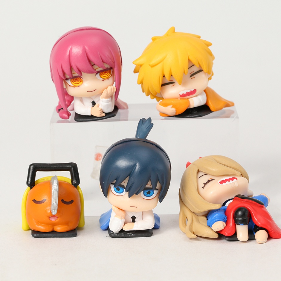 5pcs Anime Figural Chainsaw Man Mainan Kapsul Maskot Tidur Mini Set Lengkap Figure Mainan Boneka Dekorasi Desktop