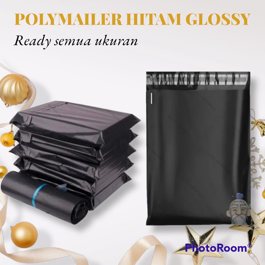 

Plastik Polymailer Hitam Glossy / Plastik Packing Lem Termurah