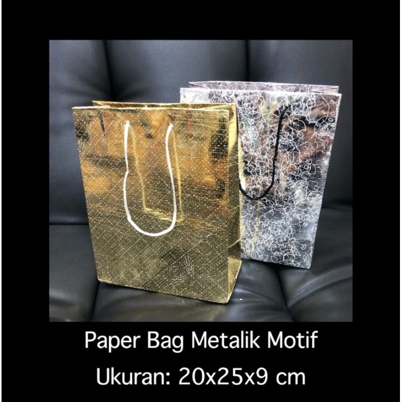 12PCS Paper Bag Metalik Motif / Tas Metalik Motif / Tas Kertas Glossy / Harga Per Lusin