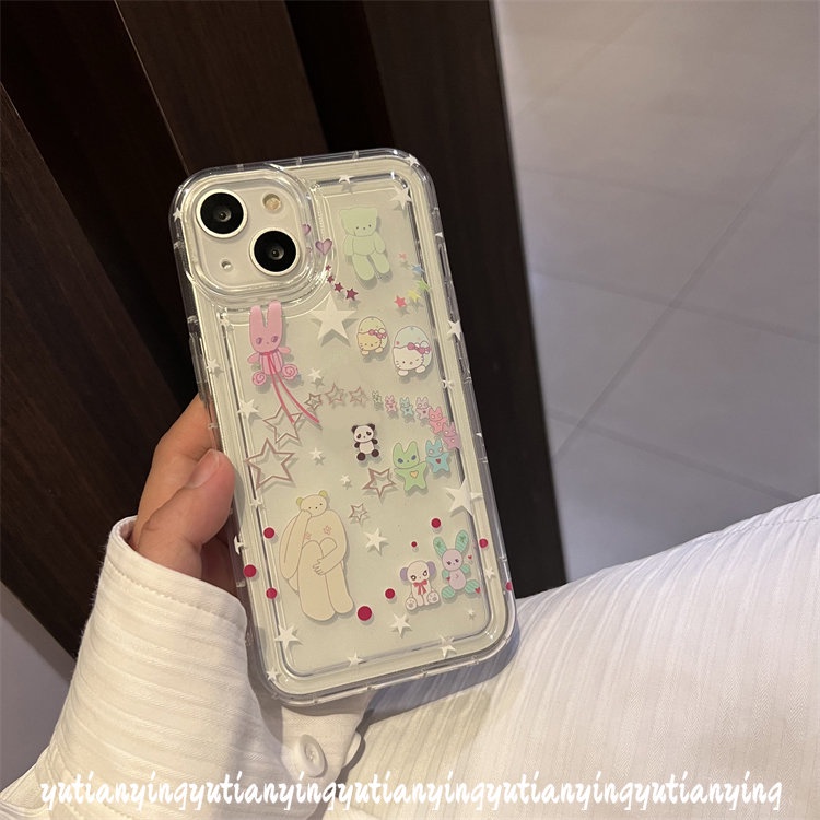 IPHONE Case Kompatibel Untuk Iphone11 14 13 12 Pro MAX 7plus XR 7 8 6 6S Plus X XS MAX 8plus SE 2020 Ins Korea Airbag Shockproof Kartun Bintang Lucu Beruang Kitty TPU Lembut Bening Ponsel Cover