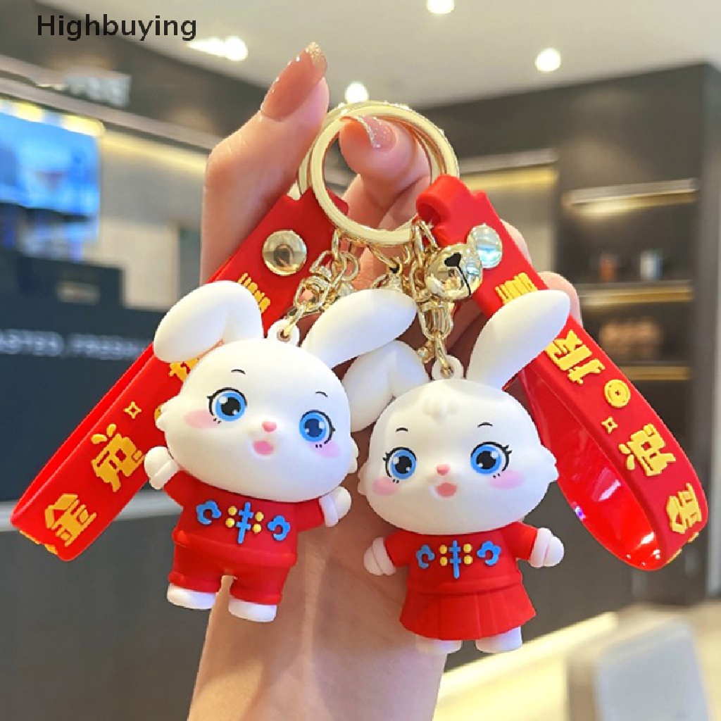 Hbid 1pc New Year Car Keyring Rabbit Keychain Key Lanyard Kartun Pasangan Gantungan Kunci Mobil Kelinci Hadiah Tahun Ransel Liontin Glory