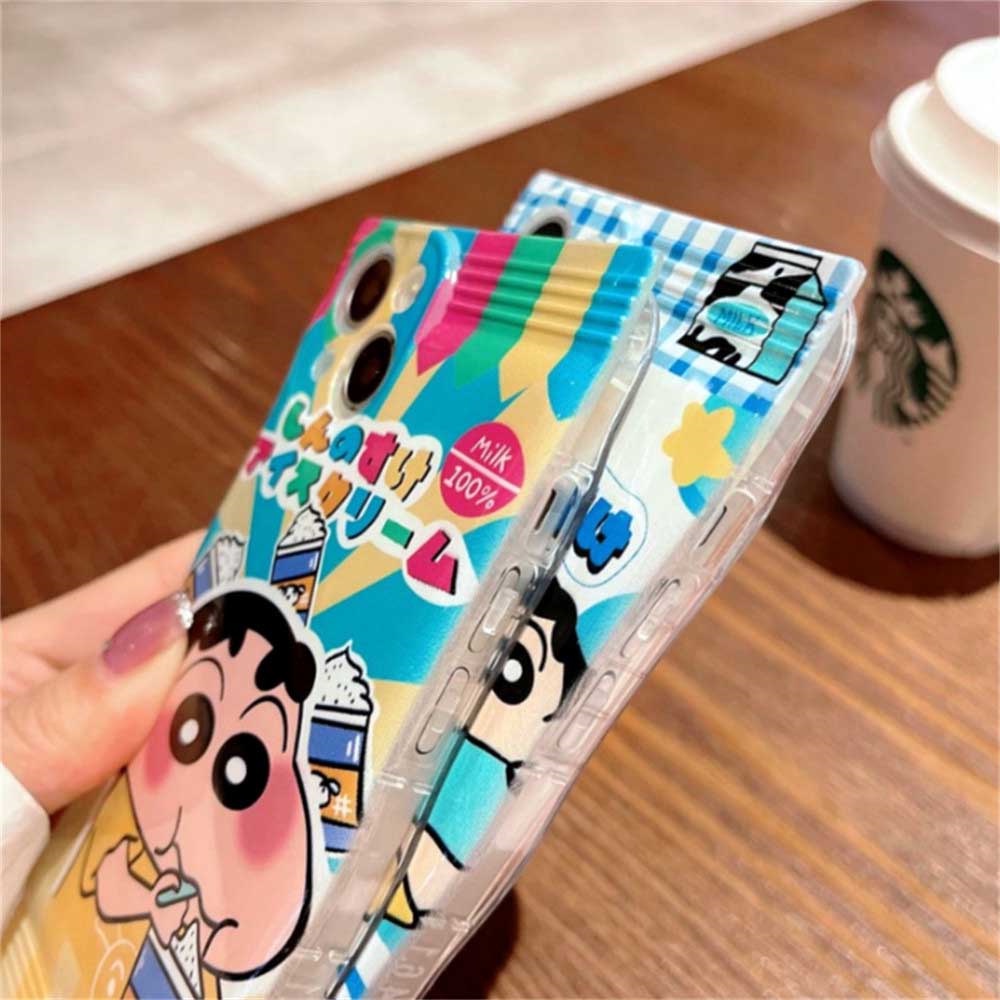 IPHONE Casing Lucu Kompatibel Untuk Iphone14 14Pro 11 13 12 Pro MAX iPhone7 8plus 6s Plus XR 14Plus XS MAX Crayon Shin Chan Ice Cream Milk TPU Phone Cover