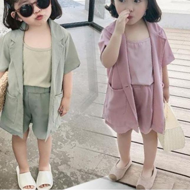 ☊ Setelan blazer tank top celana pendek anak perempuan import / Blazer casual set ☼