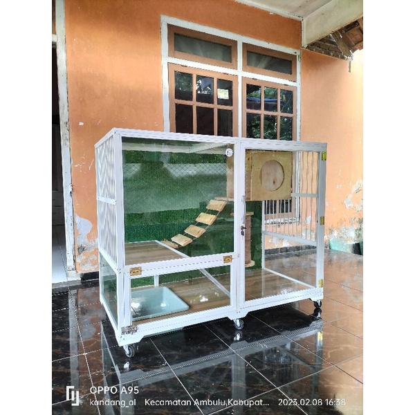 kandang kucing alumunium ukuran PxLxT 120x60x90