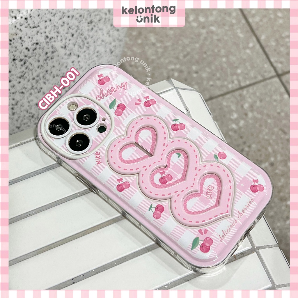 For iPhone - Cherry Shockproof Case with Built-in Heart Strap Holder