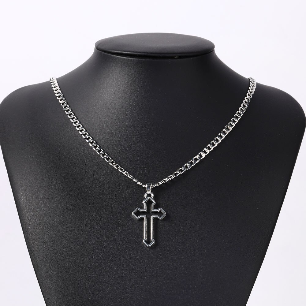 Woman Korea ins Jesus Cross Pendant Necklace Kalung Warna Perak