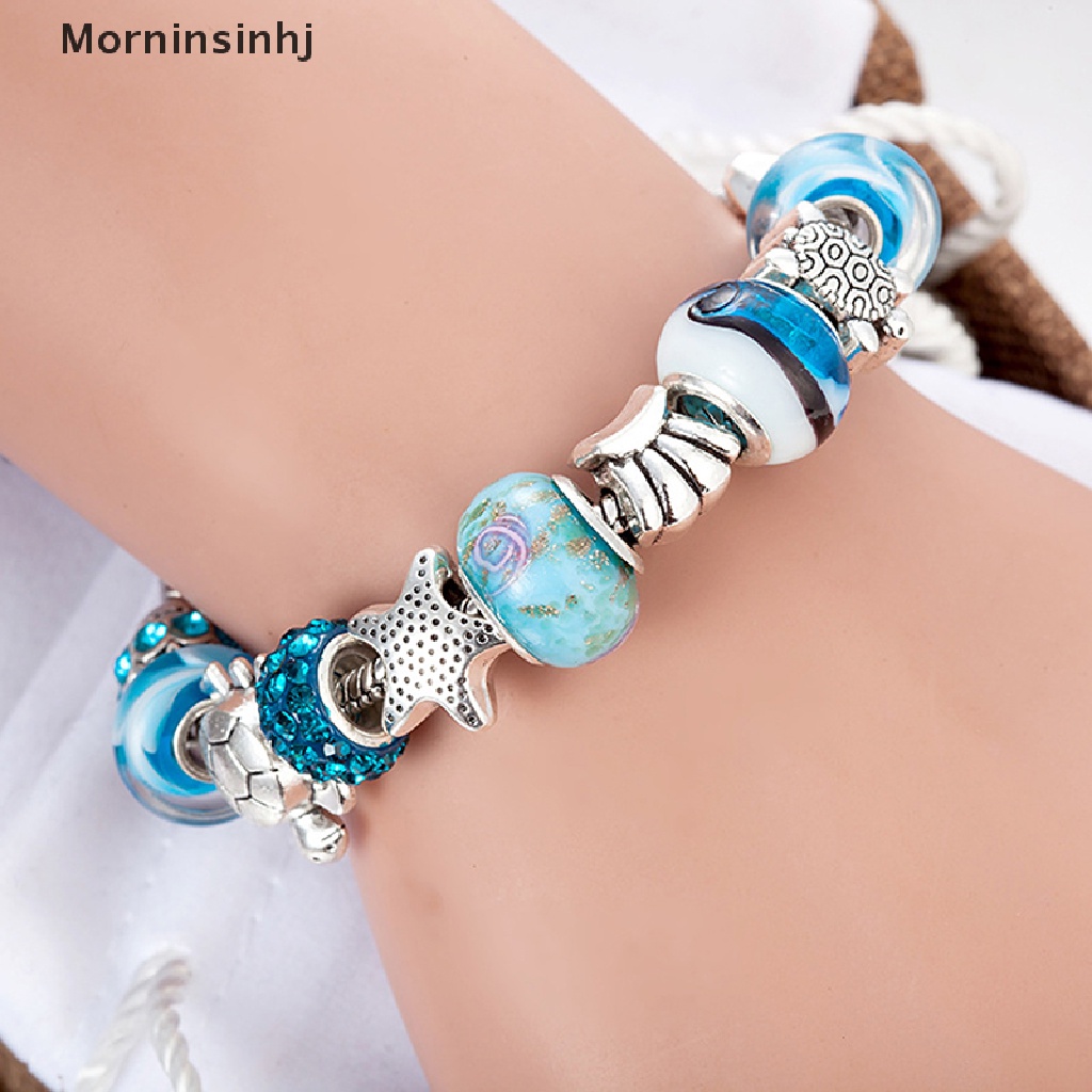 Mornin Ocean Shell Biru Manik-Manik Kristal Rantai Bangle Gelang Wanita Gadis Pesona Perhiasan id