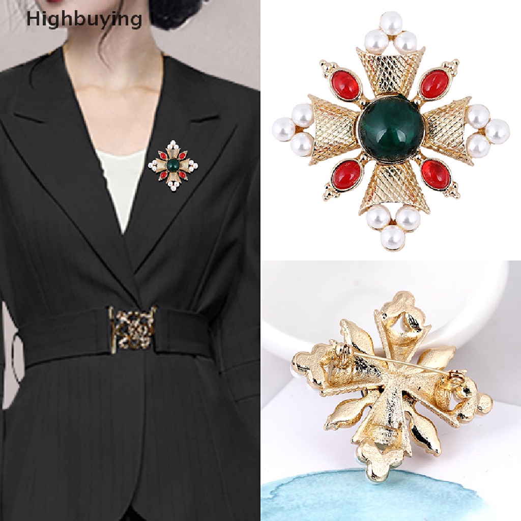 Hbid Fashion Mutiara Salib Bros Pin Untuk Wanita Mantel Aksesoris Vintage Perhiasan Hadiah Glory