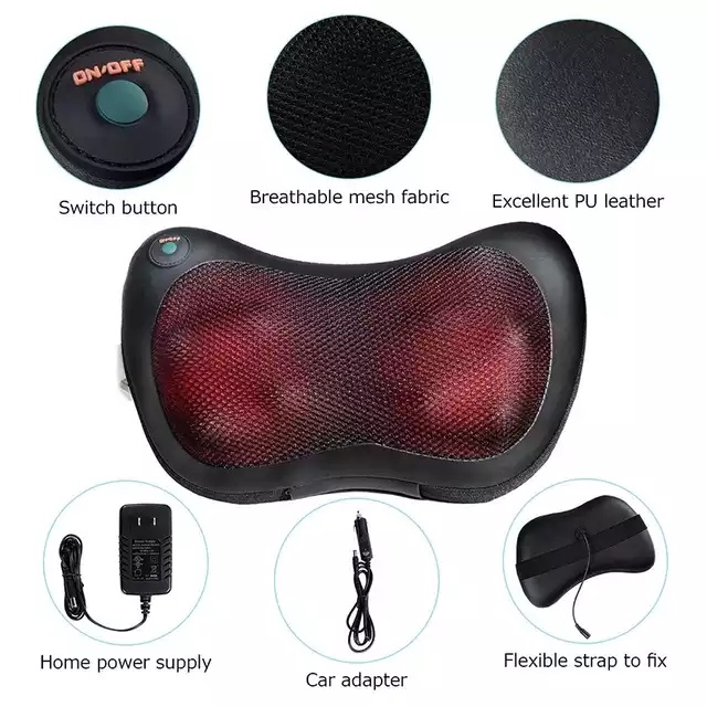 Bantal Pijat Terapi Leher Kaki Punggung 8 Bola Massage Pillow Portable Car and Home Elektrik Shiatsu