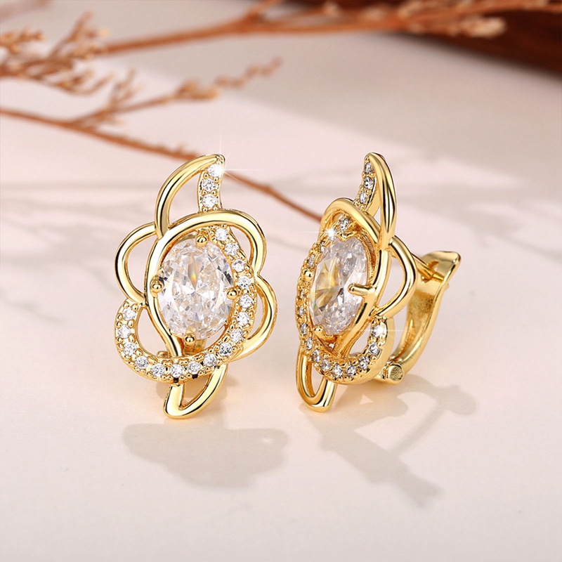 Anting Pernikahan Pengantin Mewah Warna Emas Hias Kristal Briliant Cubic Zirconia Temperamen Perhiasan Telinga Wanita Elegan