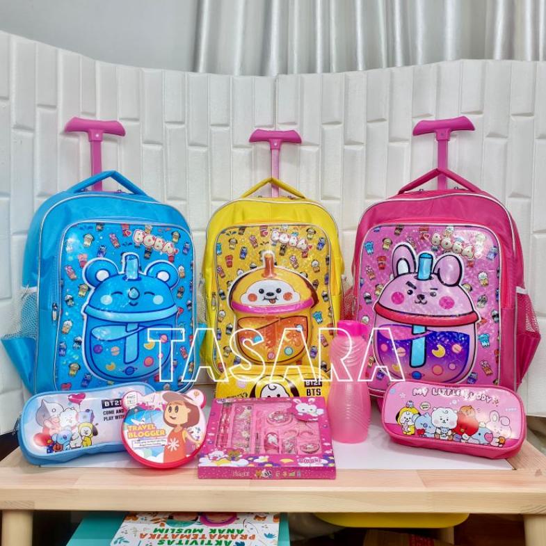 SHOPEE 2.2 Tas Troli BTS Boba / Tas Trolley BT21 / Tas Koper Anak BTS Anak SD Anak Perempuan Terperc