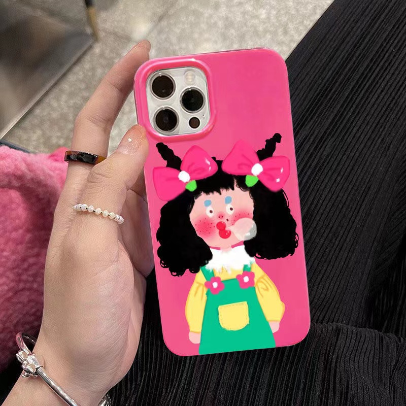 IPHONE Ins Kartun Pola Gadis Cocok Untuk Iphone14 14pro 14plus 13 13mini 13pro 13prm iPhone12 7Plus 8Plus Xr XS 13 12mini Pro Max TPU Empat Sudut Casing Ponsel Tahan Guncangan