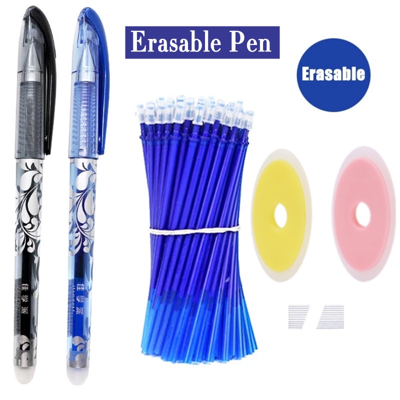 12pcs/set 0.5mm 2warna Hitam Biru Pena Netral Magic Erasable Neutral Pen Erasable Refill Set Alat Tulis Siswa Sekolah Kantor Alat Tulis