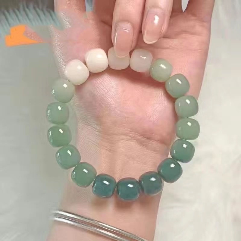 Gaya Baru Es Transparan Warna Giok Putih Gradien Warna Manik-Manik Bulat Buddha Mode Sederhana Gelang Bracelet