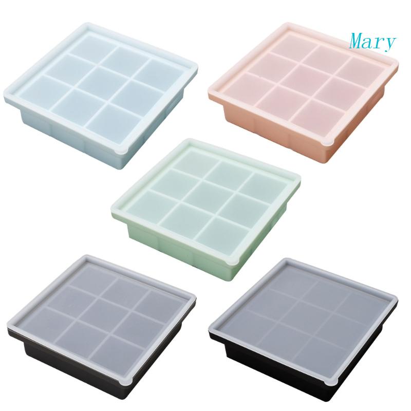 Mary 1pak Ice Cube Tray Silicone Nampan Es Dengan Tutup Grade Cetakan Es Batu Cetakan 9-Grid Mudah Dilepaskan Cetakan Es Batu