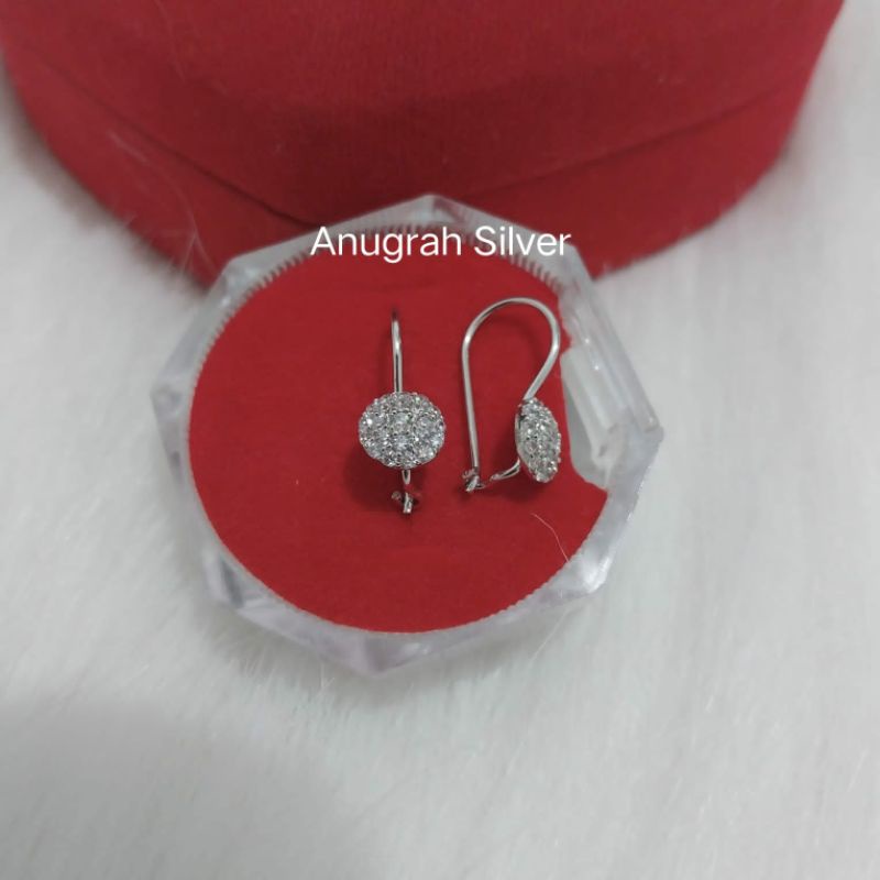 Anting kait wanita perak asli 925 remaja dewasa model bulat mata putih full kilau/Silver lapisan emas putih murni!!!