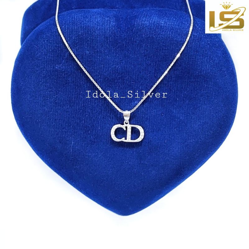 KALUNG PERAK ASLI SILVER WANITA 925 LAPIS EMAS PUTIH MODEL LIONTIN FASHION CD' PERMATA - PERHIASAN PERAK WANITA ASLI