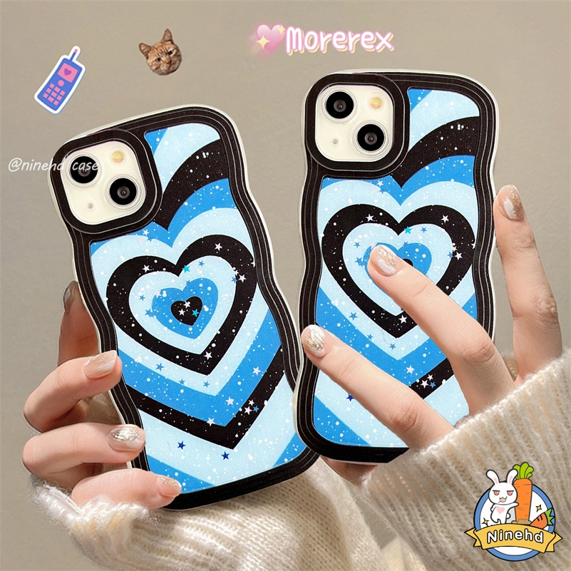 IPHONE Casing Kompatibel Untuk Iphone14 13 12 11 Pro Max X Xr Xs Max8 7 6 6s Plus SE 2020 Bling Bintang Gradien Biru Cinta Hati Casing Ponsel Shockproof Lembut Bergelombang Tepi Case Cover Pelindung