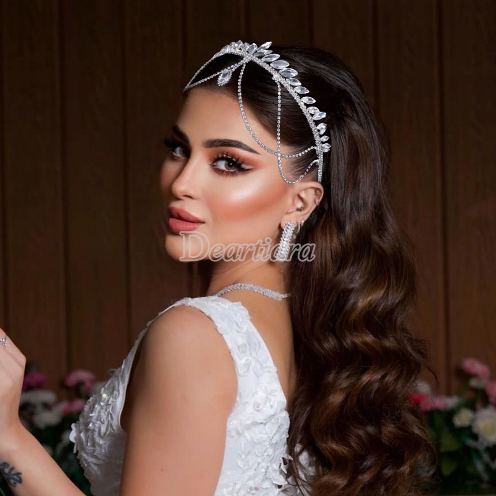 Gaun Pengantin Pernikahan Hiasan Kepala Handmade Berlian Imitasi Rumbai Rambut Mahkota Rambut Band Dan Makeup Aksesoris Rambut