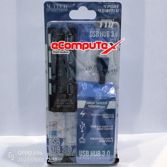 USB HUB SAKLAR 3.0 4PORT MTECH TERMINAL USB 4 PORT PERBANYAKAN USB