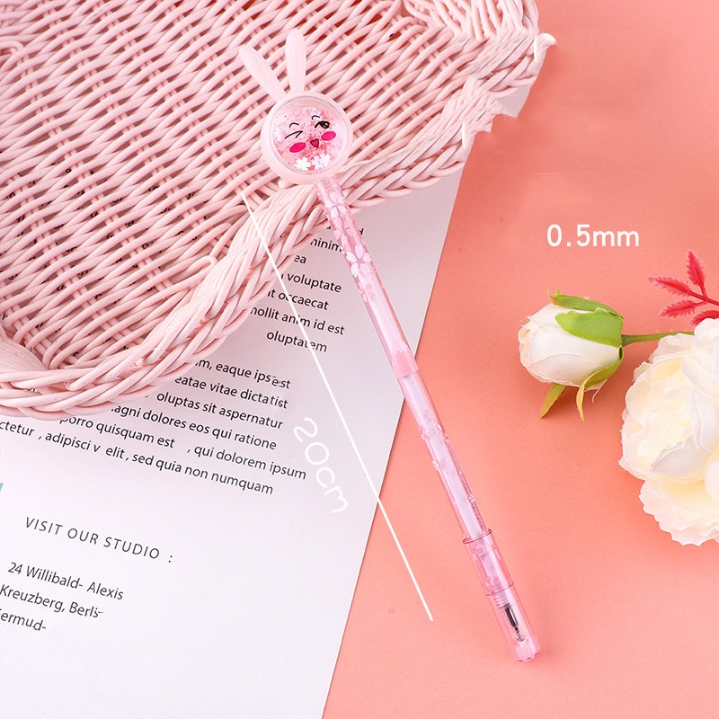 [Wholesale Prices] Dream Girl Black Neutral Pen Shiny Sequin Stationery Pen Cute Expression Writing Stationery Creative Rabbit Ears Signature Pen Transparent Bar 0.5mm Exam Marker