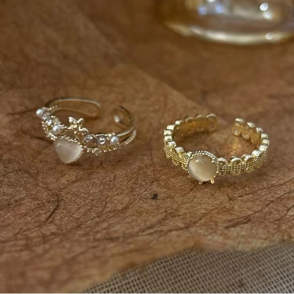 IFYOU Mutiara Kristal Berongga Cincin Set Untuk Wanita Elegan Emas Terbuka Rings Aksesoris Fashion Perhiasan