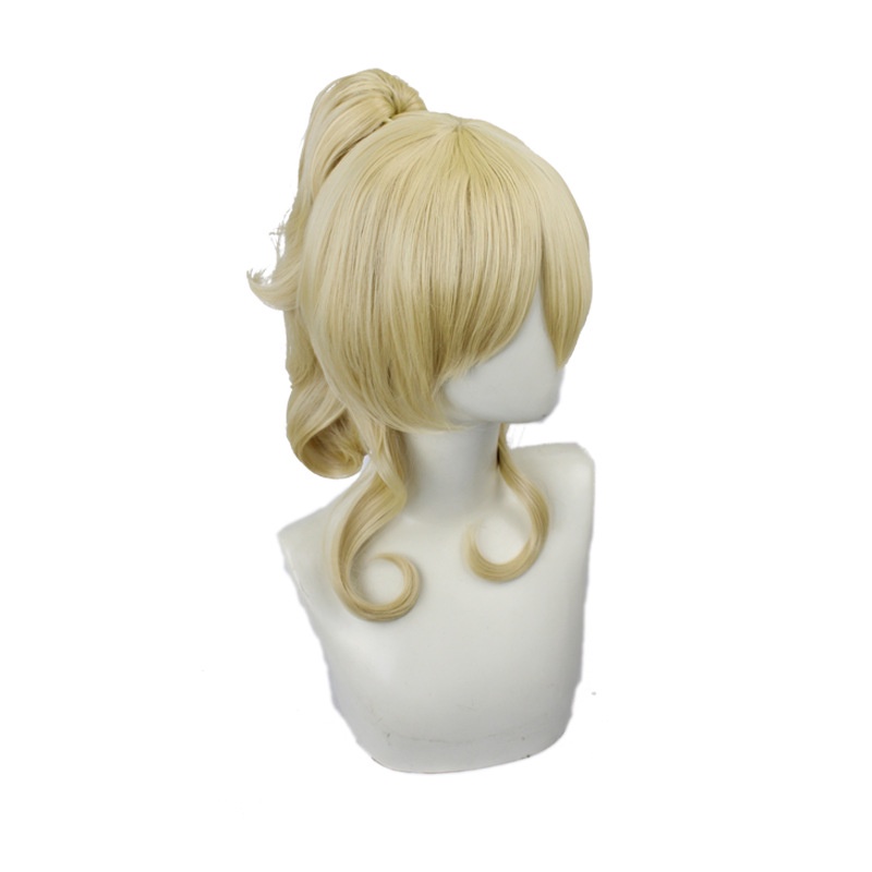 Genshin Karakter cos Wig Piano Gaya Barat Ksatria Cahaya Golden Tiger Mulut Klip Ponytail Game cosplay Wig