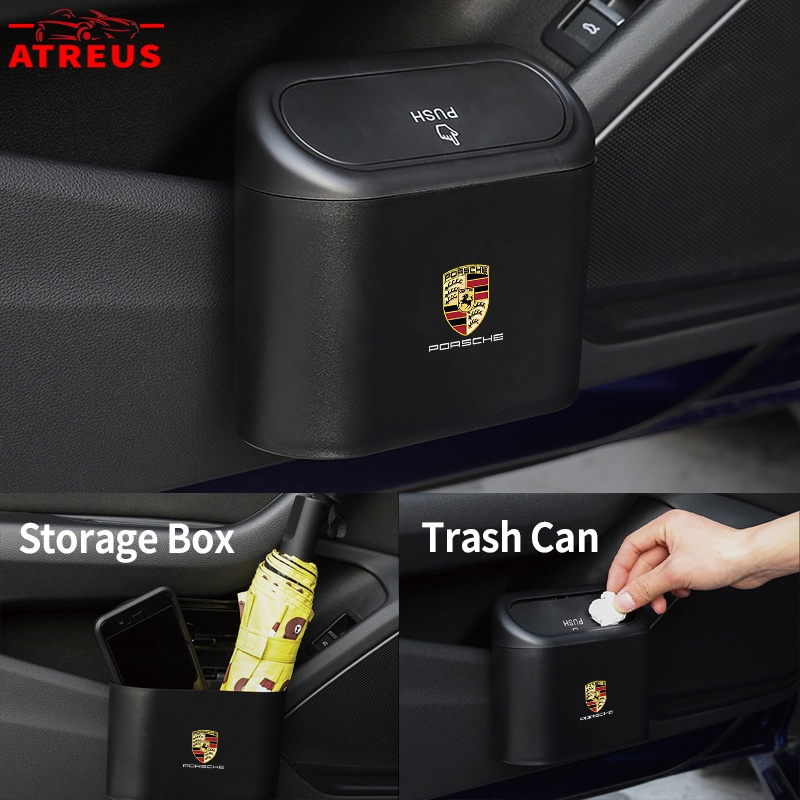 Tempat Sampah Mobil Porsche Gantung Tutup Flip Dustbin Tipe Tekan Storage Box Organizer Aksesoris Mobil Untuk 987cabe958 911 panamera Macan Taycan