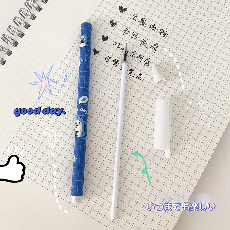 Kawaii Erasable Gel Pen/Pensil Netral 0.5mm Biru Dapat Dicuci/Kartun Animal Series Alat Tulis Stationery