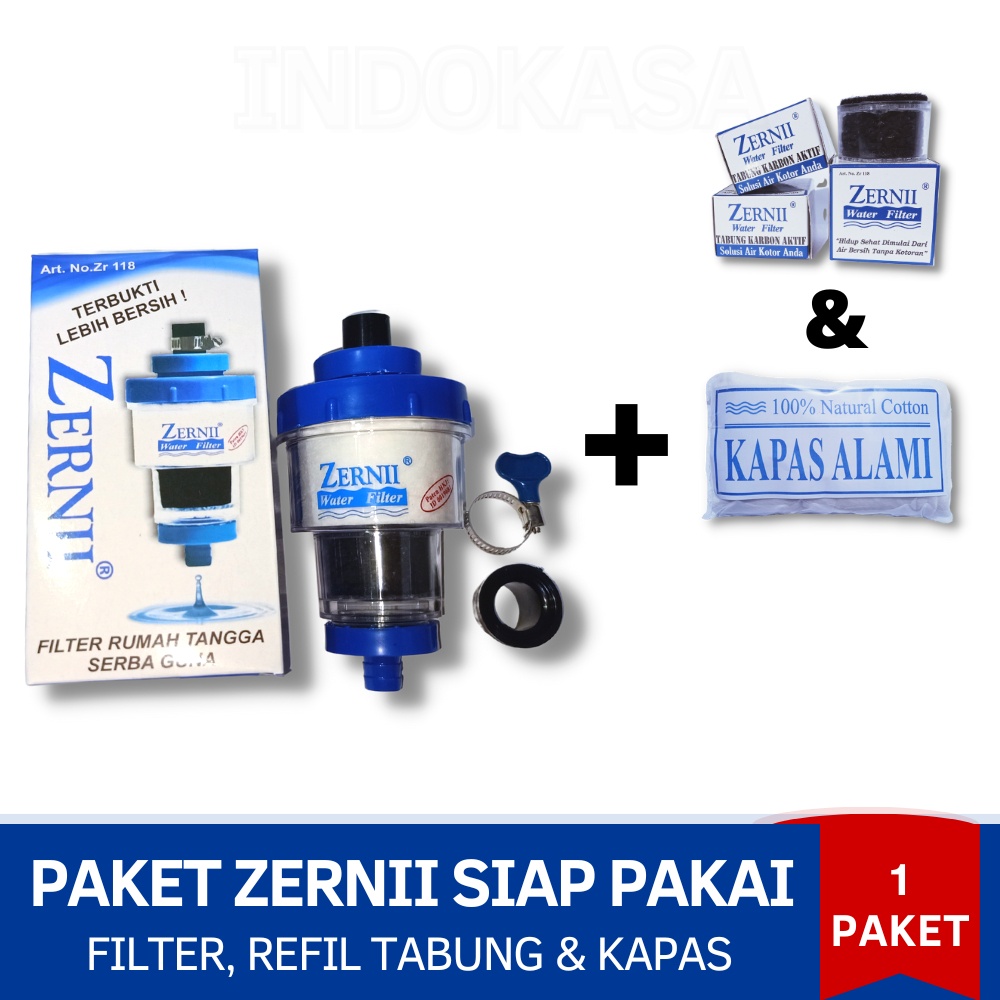 Water Filter Zernii Saringan Penjernih Keran Sumur Air Siap Pakai Gratis Karbon &amp; Kapas Cadangan