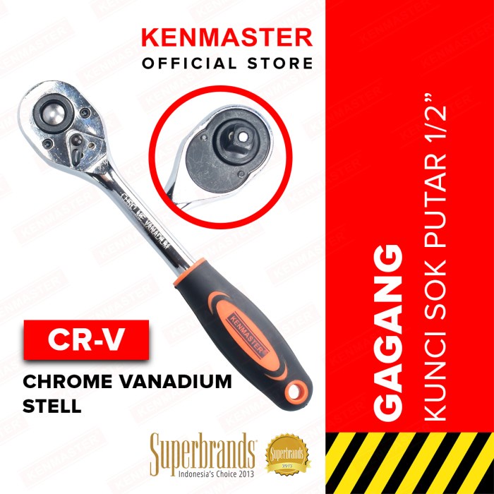 Shock Kenmaster Gagang Kunci Sok Putar 1/2" - Crv Ratchet Handle Km-2024