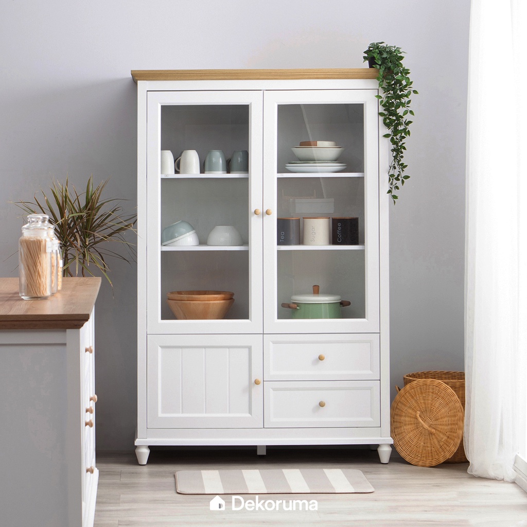 Dekoruma Kanou Lemari Kabinet Dapur 2 Pintu Kaca - High Kitchen Buffet Cabinet 2 Laci Susun