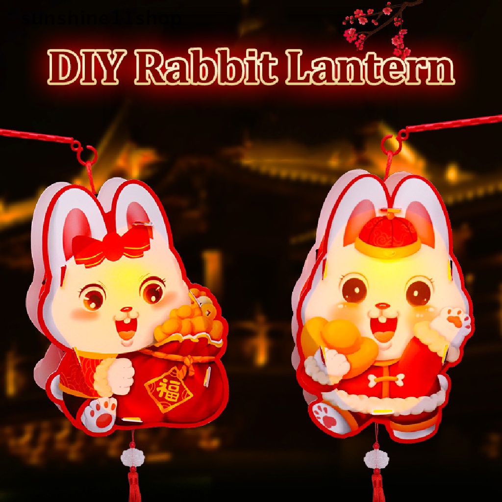 Sho 2023thn Of The Rabbits Lantern DIY Handmade Paket Bahan Lentera Festival Musim Semi Dekorasi Untuk Rumah Kamar Tidur Bentuk Kelinci Lampu Gantung N