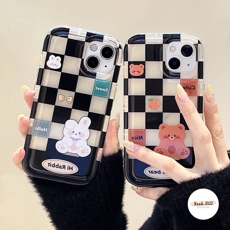 IPHONE Couple Soft Case Kompatibel Untuk Iphone14 13 12 11 Pro MAX 6 6S 7 8 Plus 7Plus 8Plus XR X XS MAX Beruang Lucu Kelinci Kotak-Kotak Kekasih Casing Shockproof Airbag TPU Phone Case