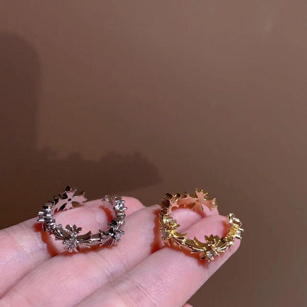 Needway Cincin Silang Trendi Vintage Punk Keren Logam Terbuka Gaya Korea Ring