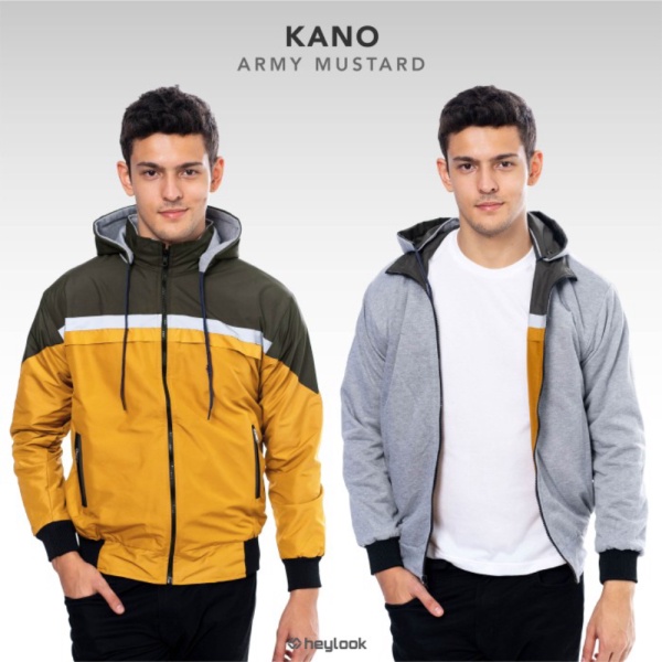 Unik TERBARU JAKET BOMBER HOODIE PRIA KEREN JAKET PARKA BOLAK BALIK - KN ARMY MUSTARD All Size Limit