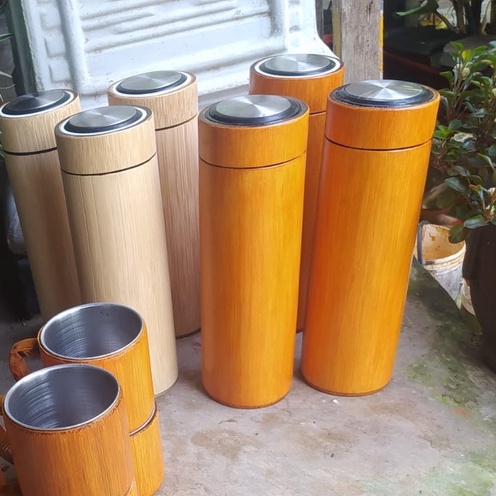 Tumbler Custom Kayu Bamboo / Termos Bambu / Termos Kayu / Natural Bamboo / Kado Unik termos bambu na