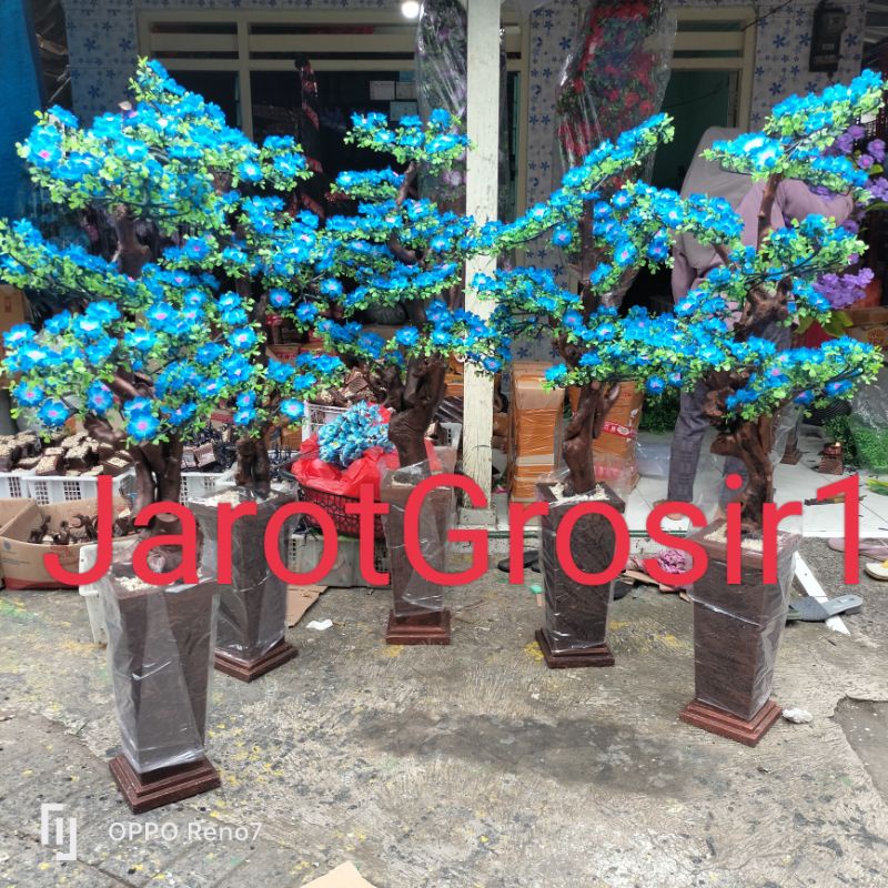 (BUNGA SET POT) TINGGI 140CM JUMBO // POHON HAWAI ARTIFICIAL // BUNGA HIAS SUDUT// POHON BUNGA HIASA