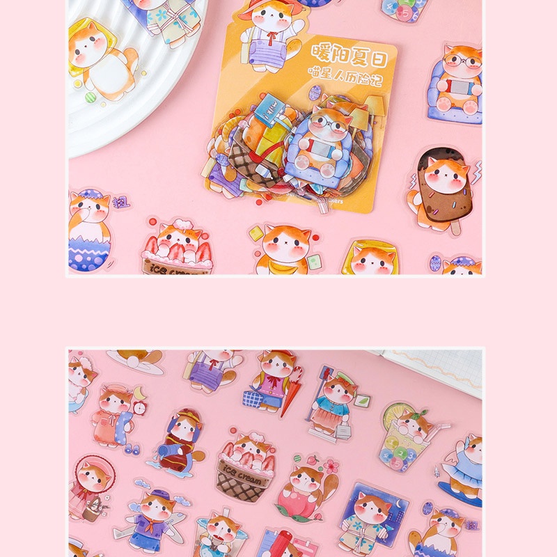 Meow Meow Star Adventures Flake Stickers Set - Sticker anti air kucing lucu - Sticker Cute Cat